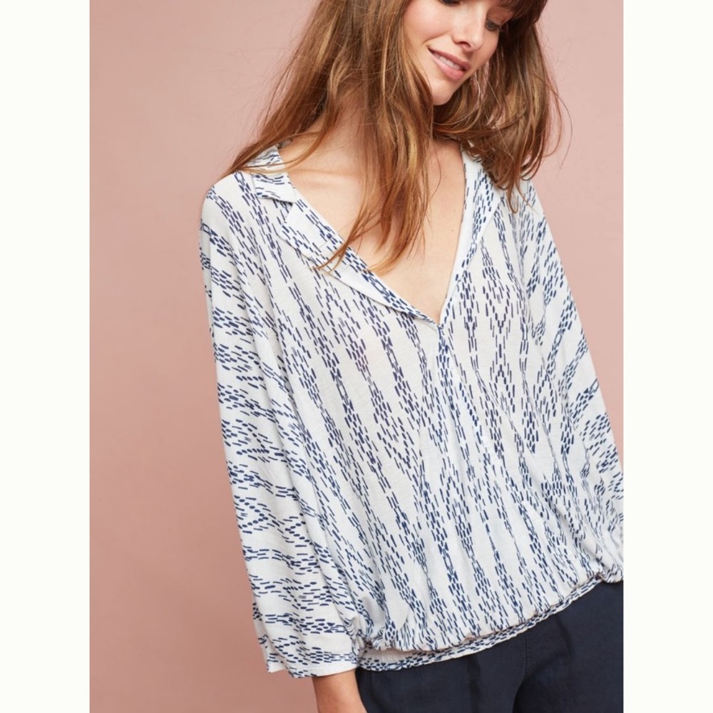 Anthropologie 9H-15 Stcl Collared V-neck Top